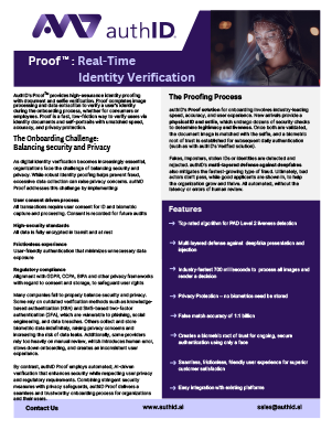 authID Proof: Real-Time Identity Verification with Privacy Protection Data Sheet authID Proof: Real-Time Identity Verification with Privacy Protection Data Sheet