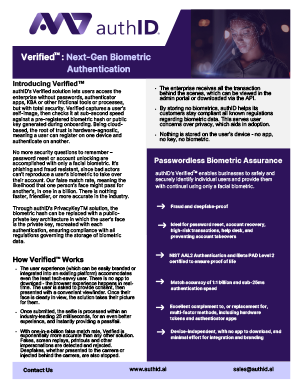 authID Verified: Next-Gen Passwordless Biometric Authentication Data Sheet authID Verified: Next-Gen Passwordless Biometric Authentication Data Sheet